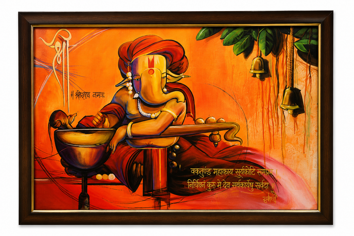 Ganpati oil painting on canvas — handmade Lord Ganesha wall art by Army Bhanderi, KalaaDhara
