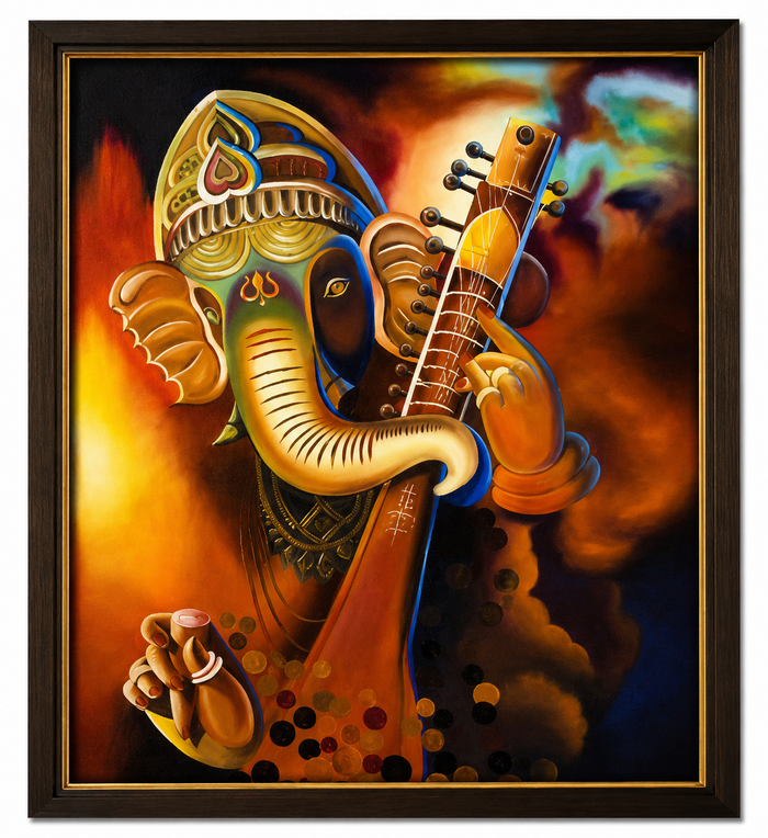 Ganpati oil painting design 2 on canvas — handmade Lord Ganesha art by Army Bhanderi, KalaaDhara