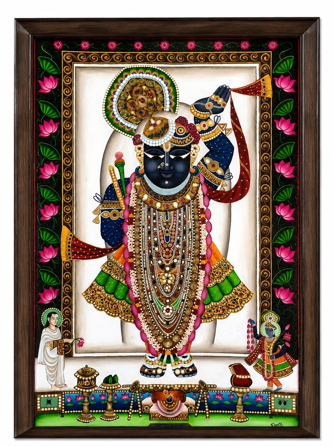 Shrinathji oil painting on canvas — handmade devotional Krishna wall art by Army Bhanderi, KalaaDhara