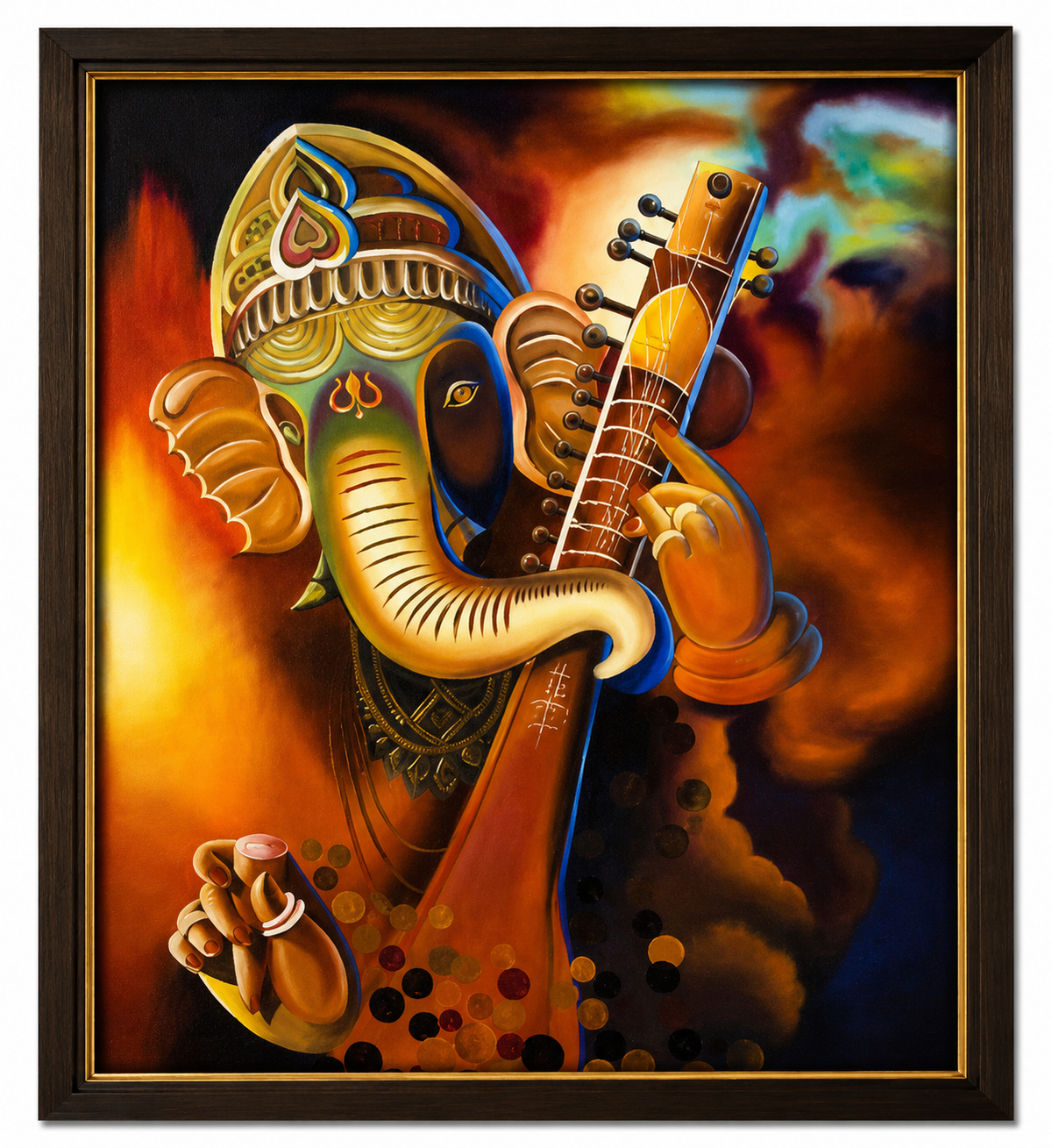 Ganpati oil painting design 2 on canvas — handmade Lord Ganesha art by Army Bhanderi, KalaaDhara