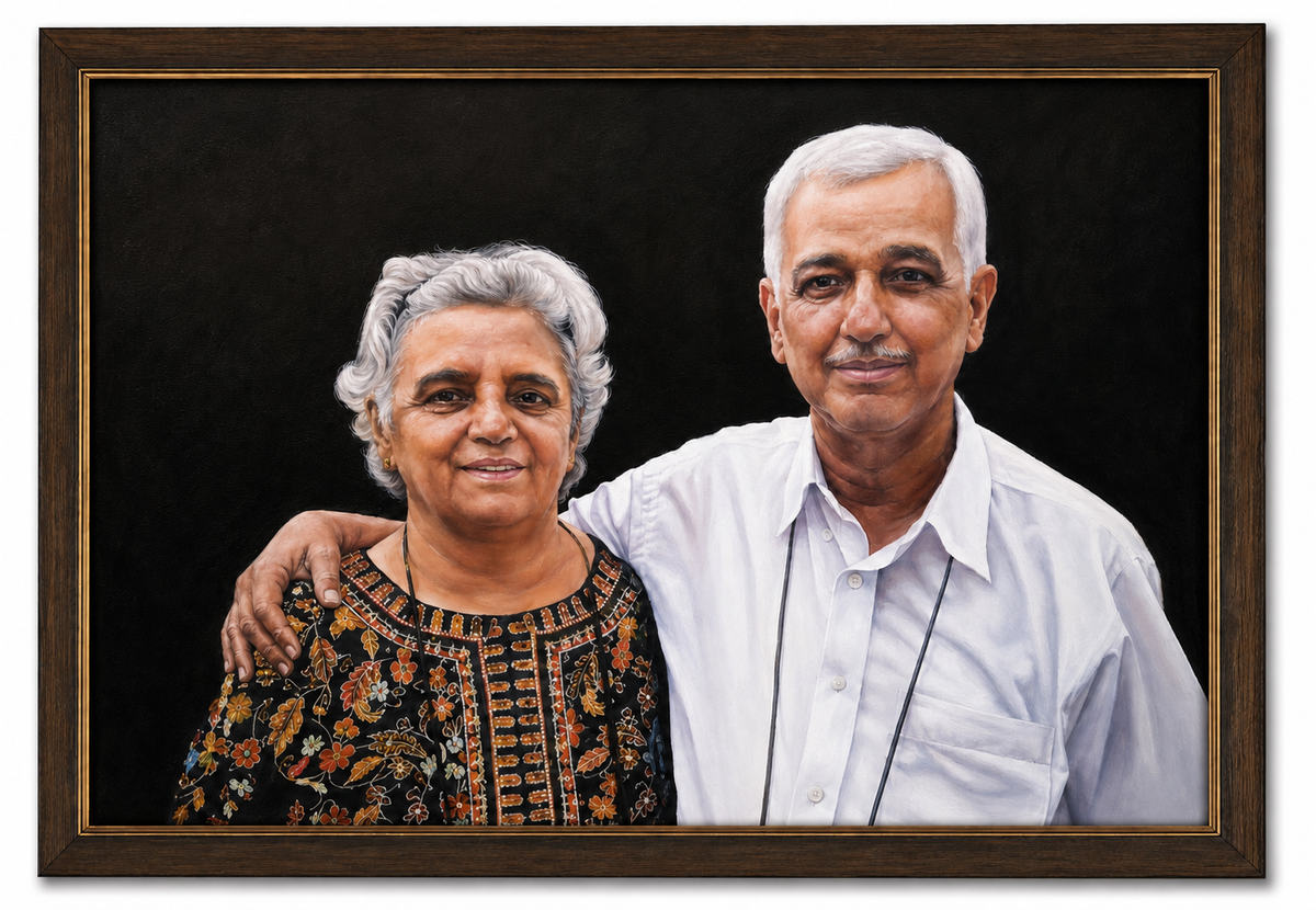 Custom Family Portrait Oil Painting on Canvas — Hand-Painted from Your Photo