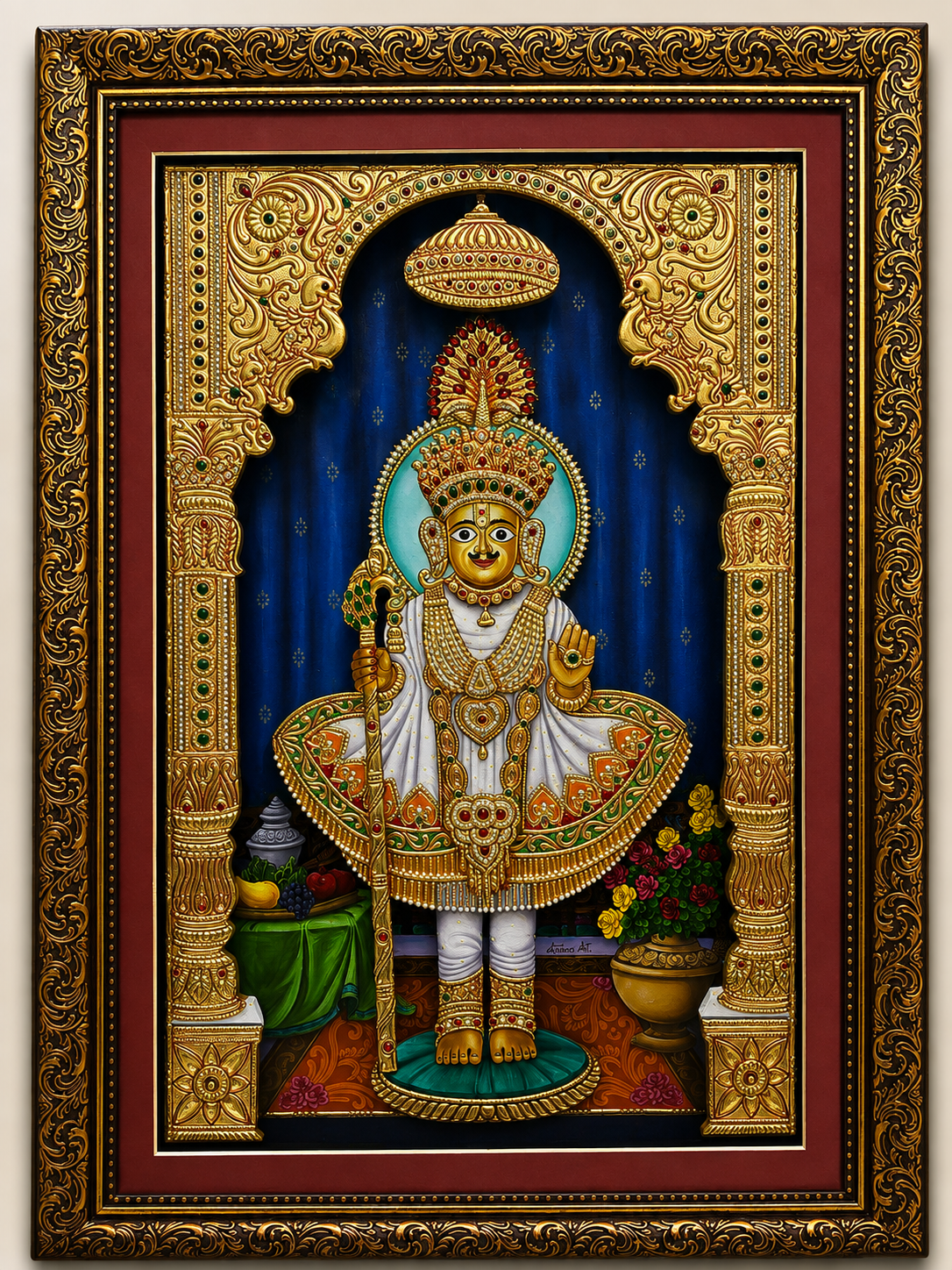 Swaminarayan gold oil painting on canvas — handmade devotional art by Army Bhanderi, KalaaDhara