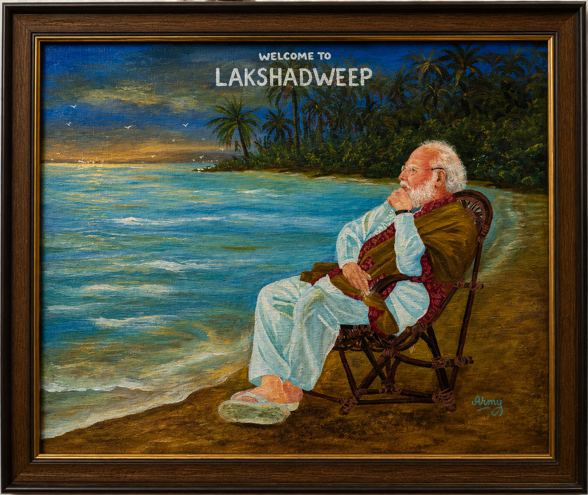 Narendra Modi portrait oil painting on canvas — handmade wall art by Army Bhanderi, KalaaDhara