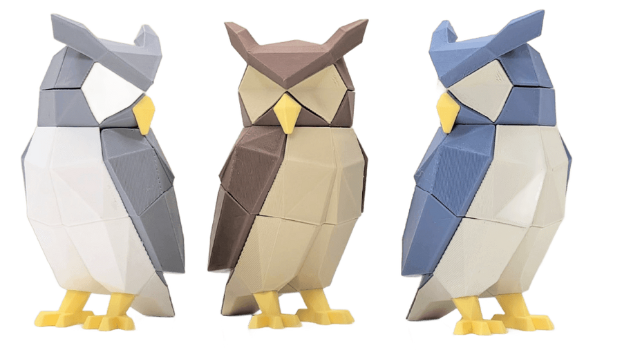 3D printed Owl articulated toy by KalaaDhara, low-poly figure with movable joints